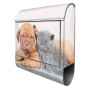 Silberner Briefkasten mit Hund und Katze Motiv, Zeitungsfach, 39x47x14cm.