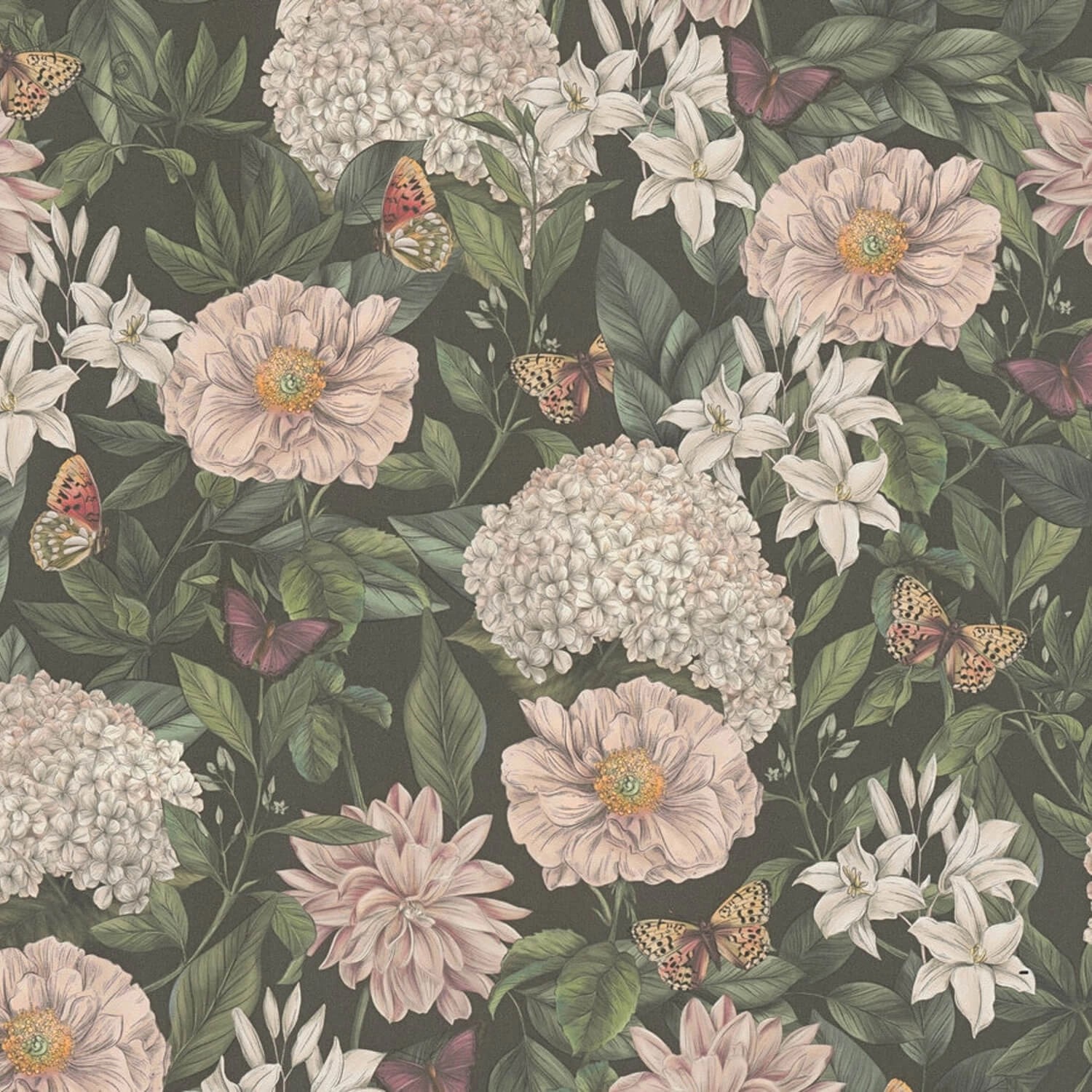 PROFHOME 394261-GU Blumen Tapete Floral Matt Schwarz Weiß Rosa Grau 0,53 m günstig online kaufen