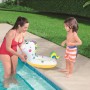 Bestway Schwimmring im Tierdesign als Einhorn am Pool mit Frau und Kind.