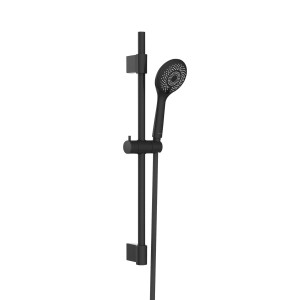 Modernes Wenko Brauseset Watersaving Schwarz: Edelstahl-Duschstange, Handbrause mit 3 Funktionen, Duschschlauch.