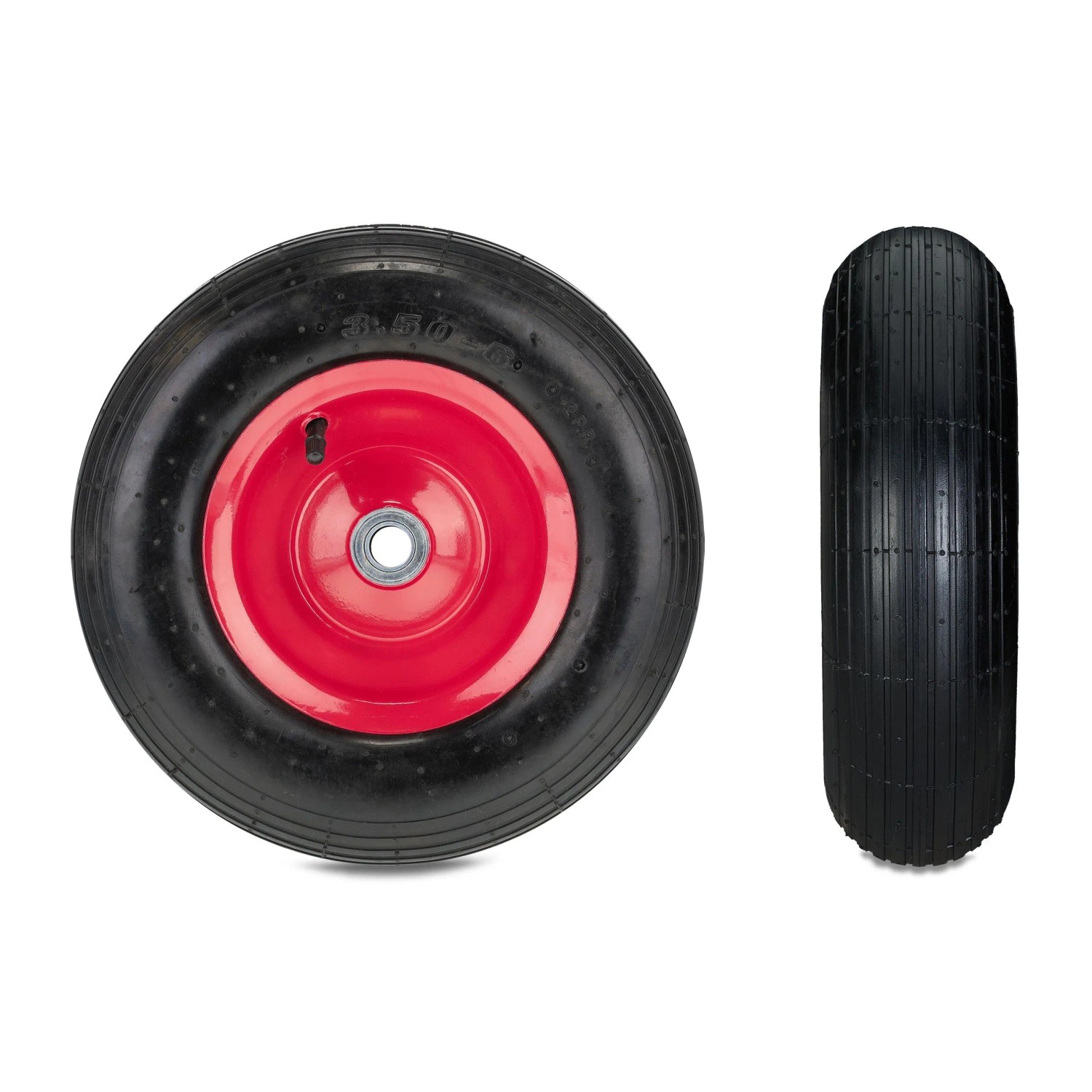 Relaxdays Schubkarrenrad 3.50-6 Gummi Stahl Schwarz Rot Luftbereift Kugellager 31 cm x 9 cm 1,8 kg