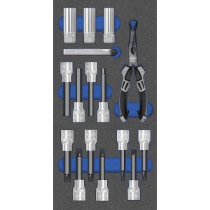 Matador Werkzeugmodul Steckschlüssel-Satz 1/2 Zoll, 16-teilig, mit Zündkerzen-Zange und Fühlerlehre.