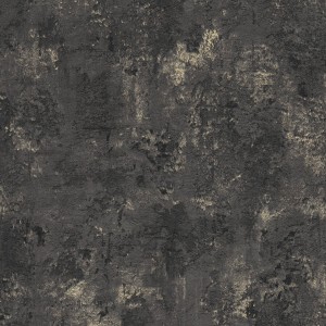 Strukturierte, schwarze Vliestapete mit goldenen Metallic-Akzenten in Spachteloptik.