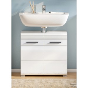 Inn.Furn Waschbeckenunterschrank Weiß Hochglanz 60 cm 2 Fächer Leon