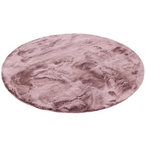 Runder, beerefarbener Fellteppich (160x160cm) von Pergamon Luxus Super Soft. Flauschiger Kurzflorteppich.