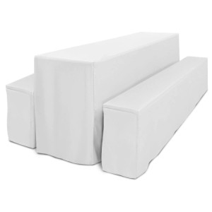 Weißes 3-teiliges Beautissu Biertischhussen-Set für 70cm Tische. Enthält eine Tischhusse und zwei Bankhussen.