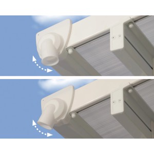 Detailaufnahme: Verstellbare Regenrinne der weißen Palram Canopia Terrassenüberdachung Feria.