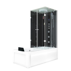 AcquaVapore Whirlpool-Duschkombination 180x90 cm mit schwarzer Duschkabine und weißer Badewanne.