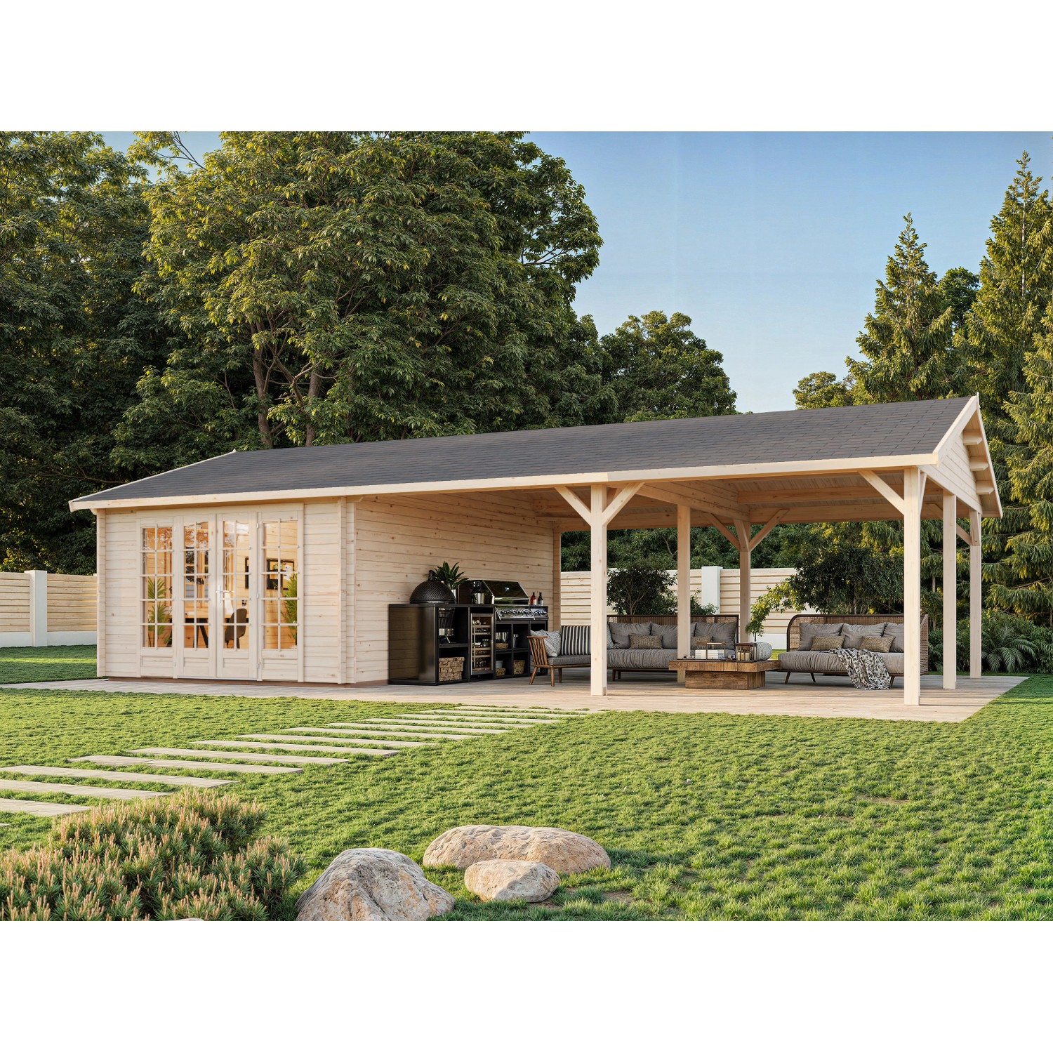 Palmako Gartenhaus Irene 956 x 550 cm Lackiert Dunkelgrau-Weiß FSC® günstig online kaufen