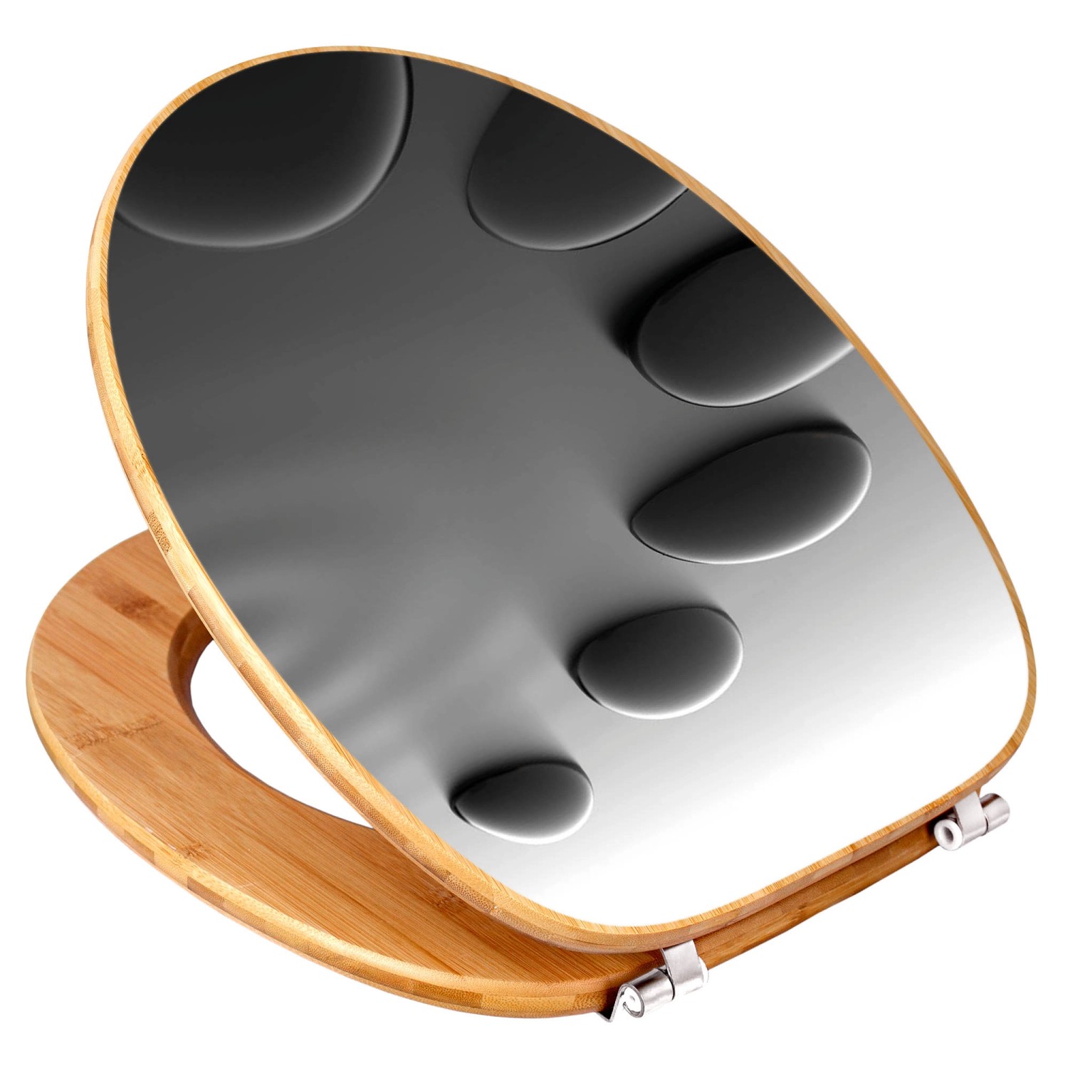 Banjado WC-Sitz aus Bambus mit Motiv Schwarze Steine, Universal Toilettendeckel für Standard WCs.