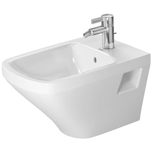 Duravit DuraStyle Wand-Bidet mit Überlauf und Hahnlochbank, weiße Sanitärkeramik.