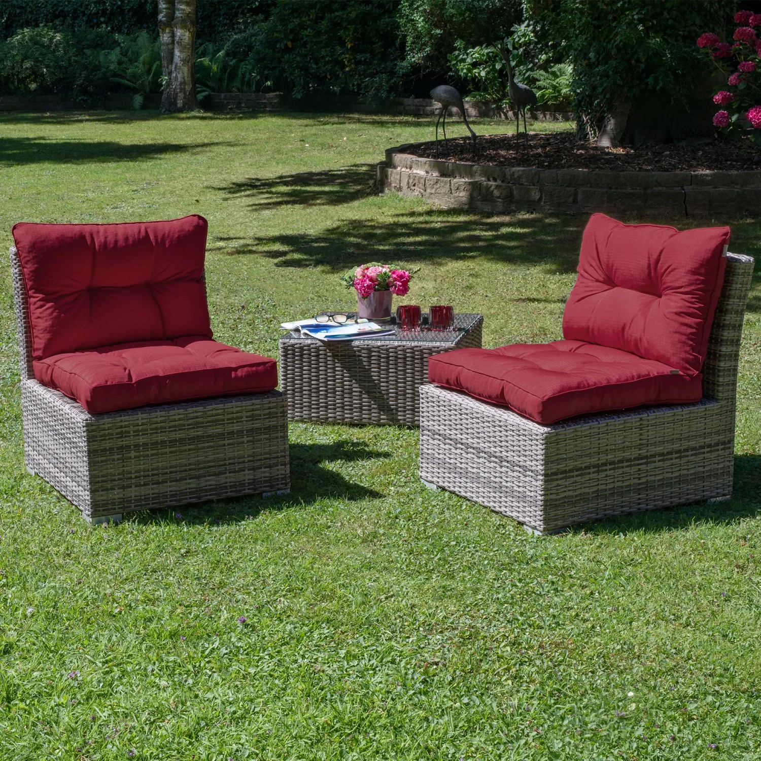 Rote Beautissu Xluna Loungekissen Rückenlehne 70x40 für Gartenmöbel.