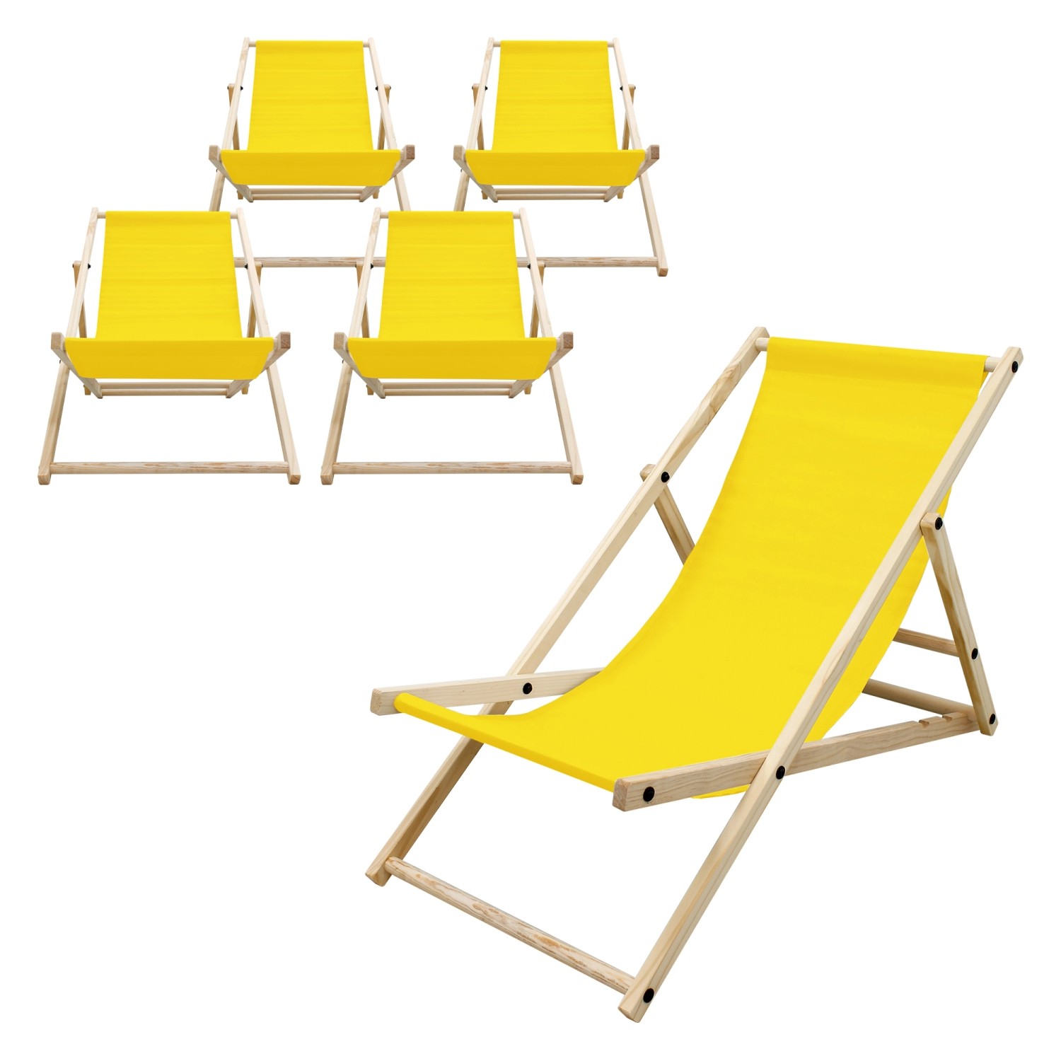ECD Germany 5Er Set Liegestuhl Klappbar Gelb aus Holz 3 Positionen bis 120 günstig online kaufen