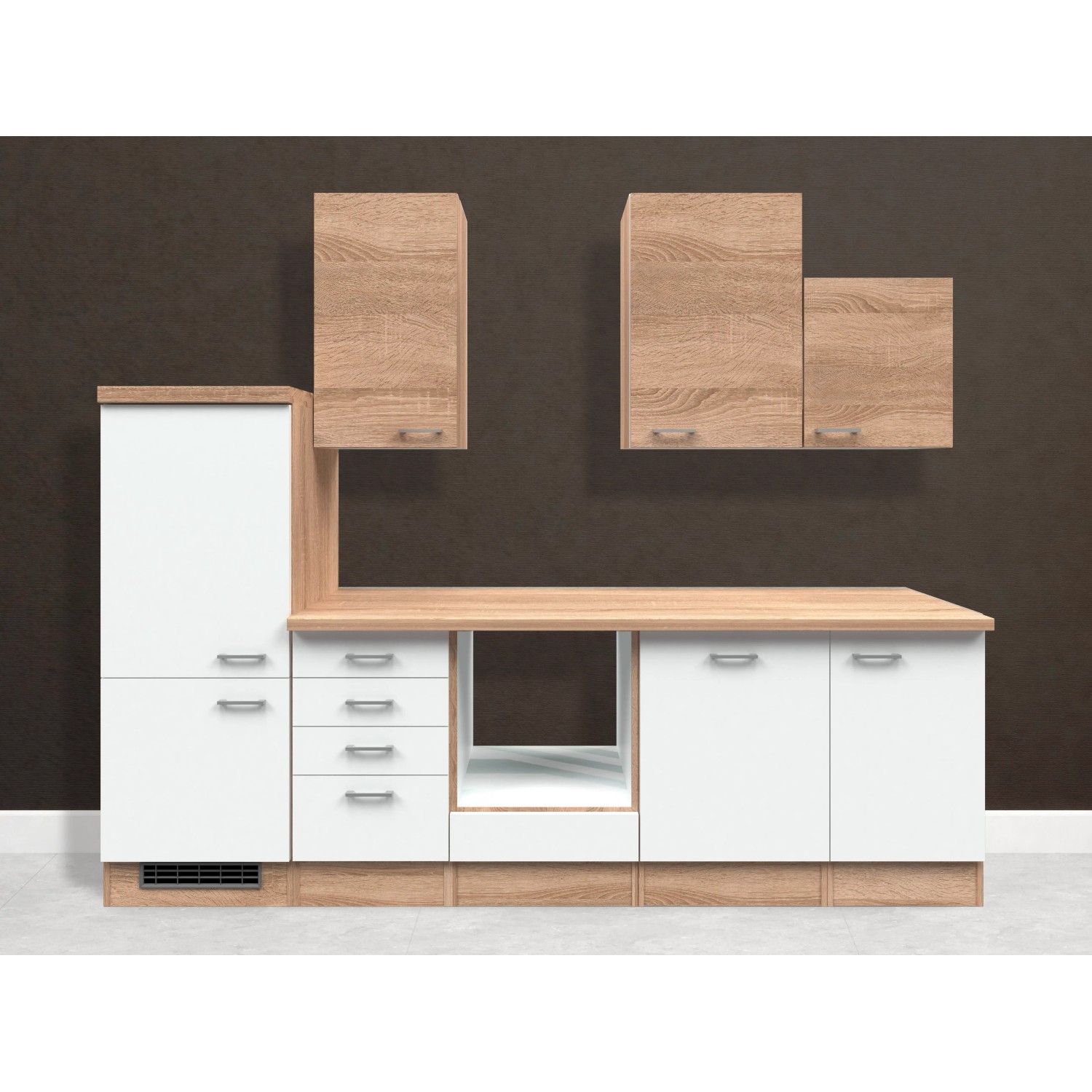 Flex-Well Classic Küchenzeile Samoa 280 cm ohne E-Geräte Sonoma Eiche-Weiß