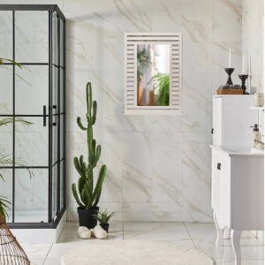Relaxdays Badspiegel mit Ablage Walnussholz Glas Weiß 70 cm x 50 cm x 12 cm 3,2 kg