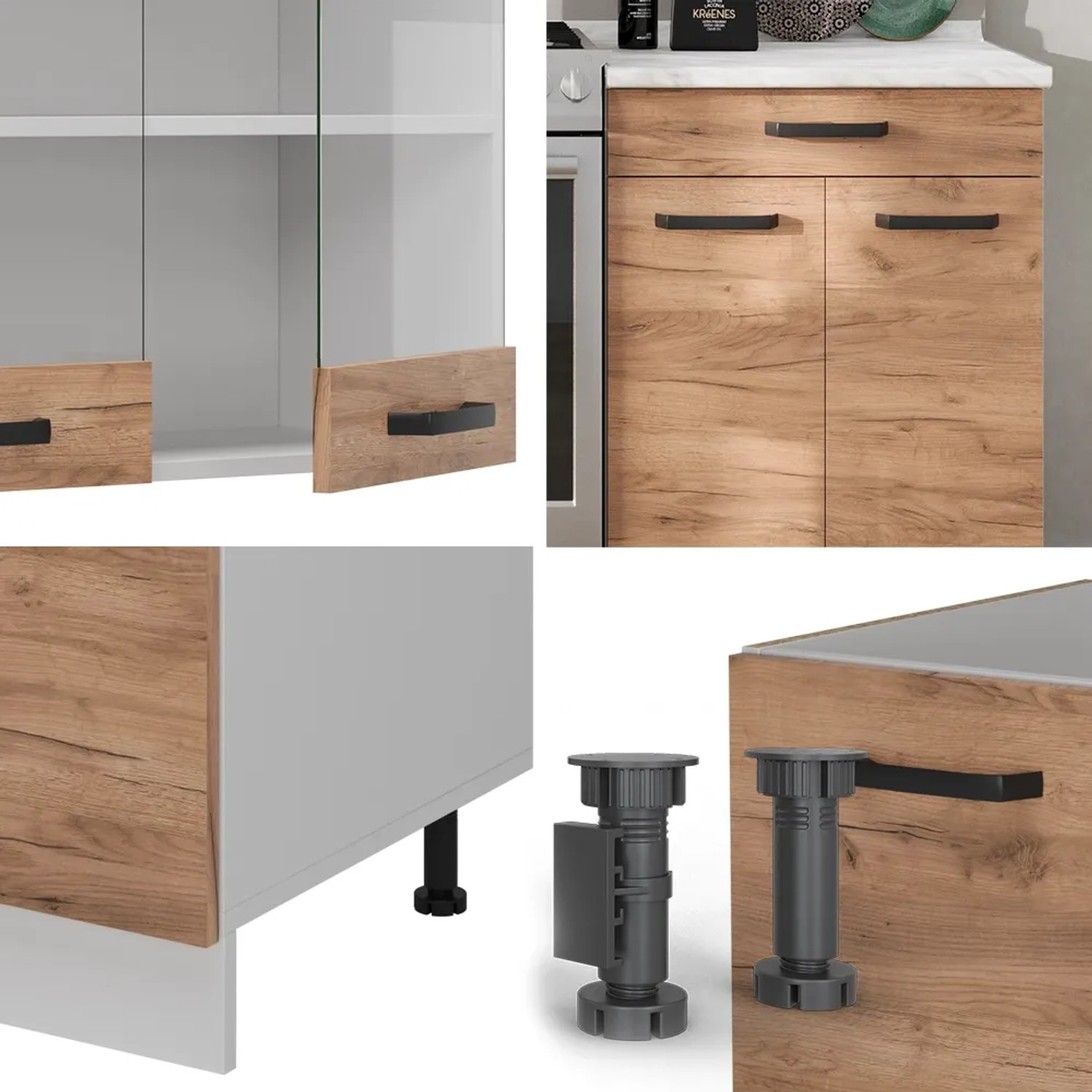 Vicco R-Line Küchenzeile in Goldkraft Eiche/Weiß, 200 cm breit, mit Arbeitsplatte in Eiche.