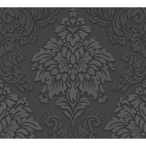 A.S. Creation Vliestapete Metropolitan Stories Lizzy London Damask Schwarz mit floralem Muster.