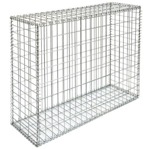 Leere, rechteckige Niederberg Metall Gabione, 100x80x30 cm, aus verzinktem Stahldraht für Zaunbau & Sichtschutz.