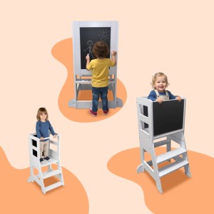 Relaxdays Lernturm MDF Weiß Höhenverstellbar Mit Kreidetafel Kippschutz 86 cm x 40 cm x 44 cm 9,9 kg