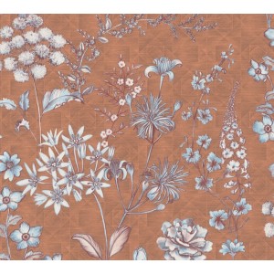AS-Creation Vliestapete mit Blumenmuster in Orange und Braun.