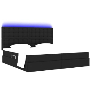 Schwarzes vidaXL Bett (200x200 cm) mit LED-Lichtleisten und Stoffbezug.