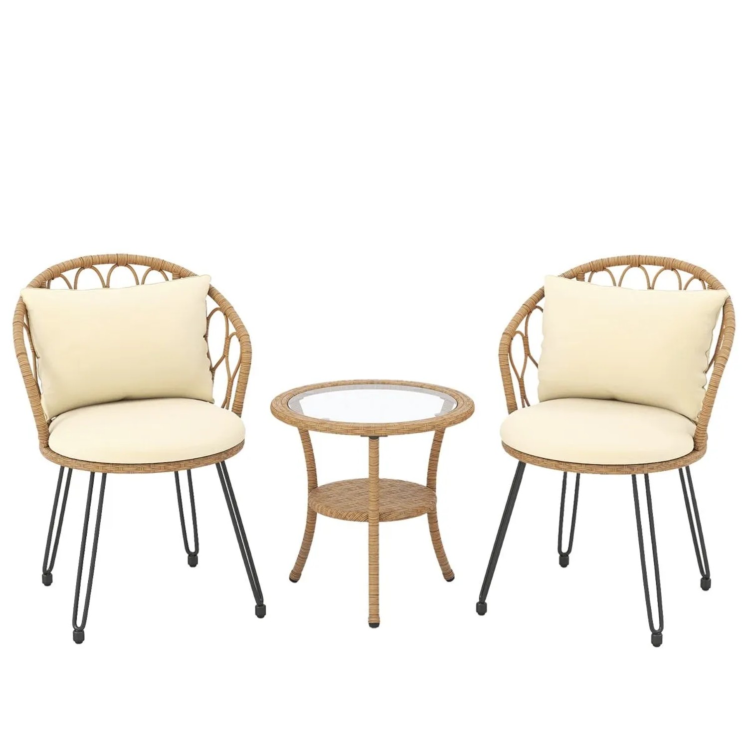 Costway Gartenmöbel Set Balkonmöbel Inkl. 2 Stühle mit Kissen & Tisch