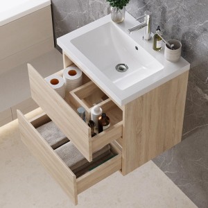 AICA Waschtisch mit Unterschrank Aalst, 50 cm, Eiche matt, mit zwei offenen Schubladen.