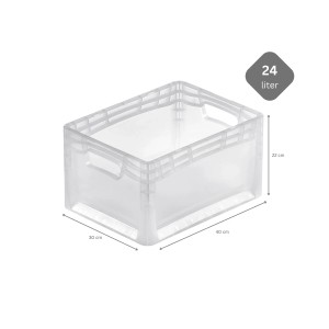 Transparente 24L Eurobox LightLine mit offenem Griff, ideal zur Aufbewahrung und zum Transport.