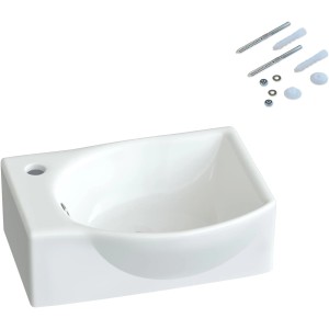 Weißes Aquabatos Keramik Handwaschbecken, Aufsatzwaschbecken mit Überlauf und Hahnloch links, inkl. Befestigungsmaterial.