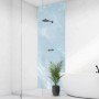 Walllux Duschrückwand Marmoris Aqua, hellblau mit weißer Marmorierung, in moderner Dusche.