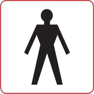 Schwarzer WC Herren Aufkleber von Conacord, 85x80mm, für Toilettentüren.