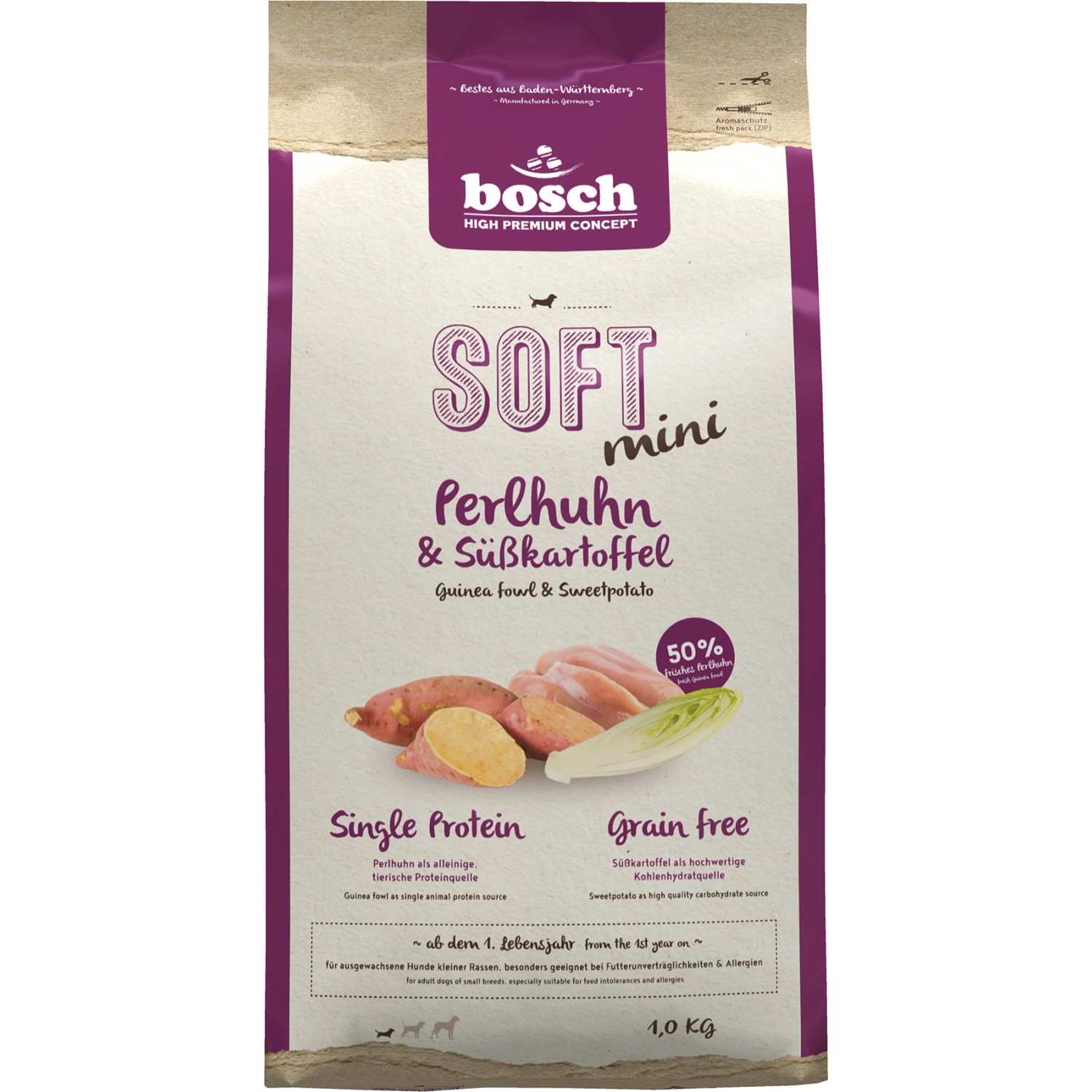 Bosch Pets Hunde-Trockenfutter Soft Mini Perlhuhn und Süsskartoffel 1 kg