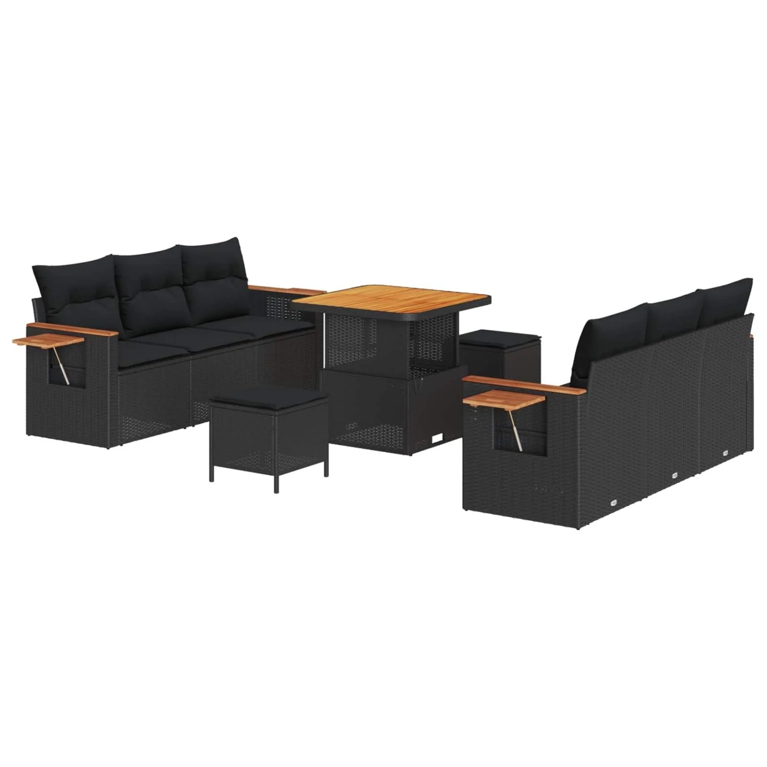 vidaXL Gartensofa-set mit Kissen 9-Tlg Schwarz 3363124