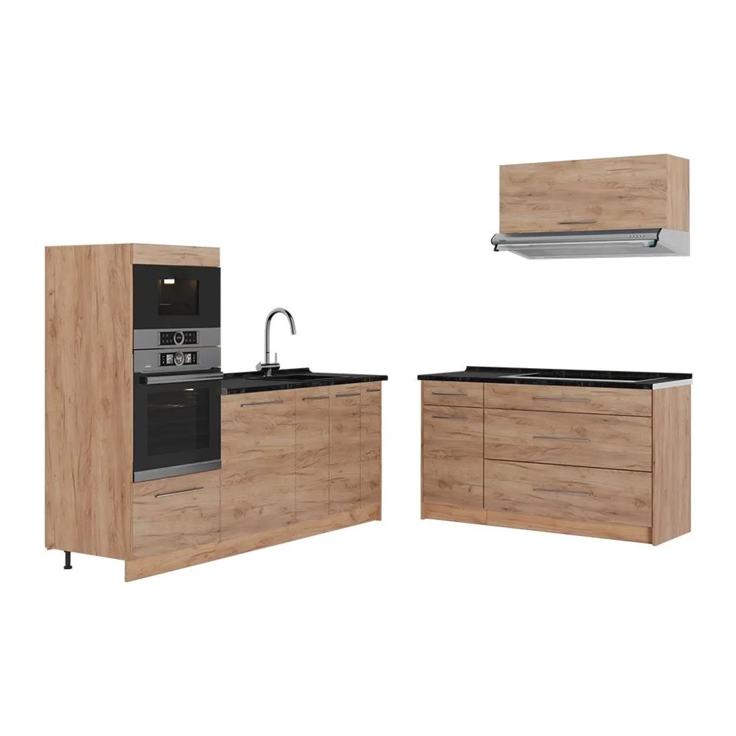 Vicco Küchenzeile Fame-Line Goldkraft Eiche/Goldkraft Eiche 340 x 154 AP Anthrazit Art Nr 63897