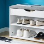 SoBuy Schuhbank FSR25-HG mit hellgrauer Sitzfläche und zwei Ablagen für Schuhe.