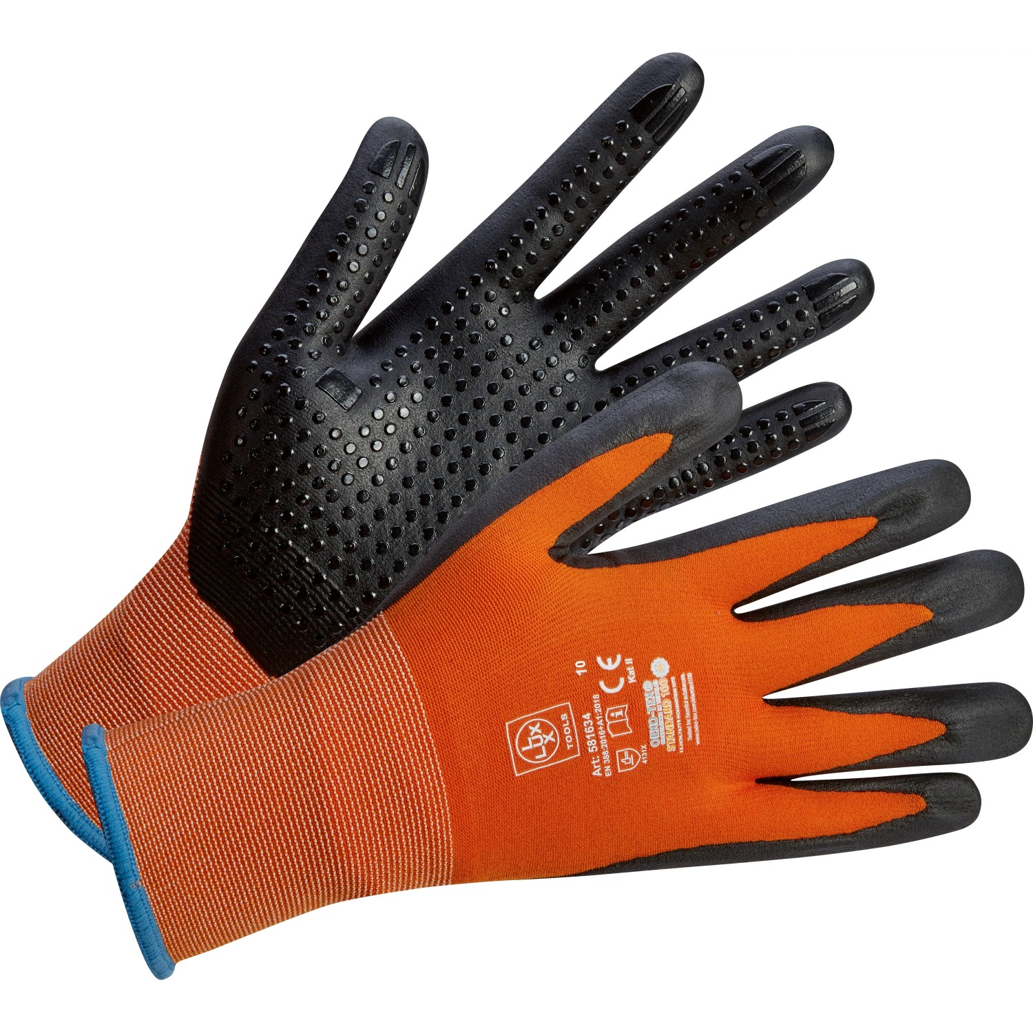 LUX Allroundhandschuhe Gr. 10, orange/schwarz, für sicheren Werkzeug-Grip und Schutz.