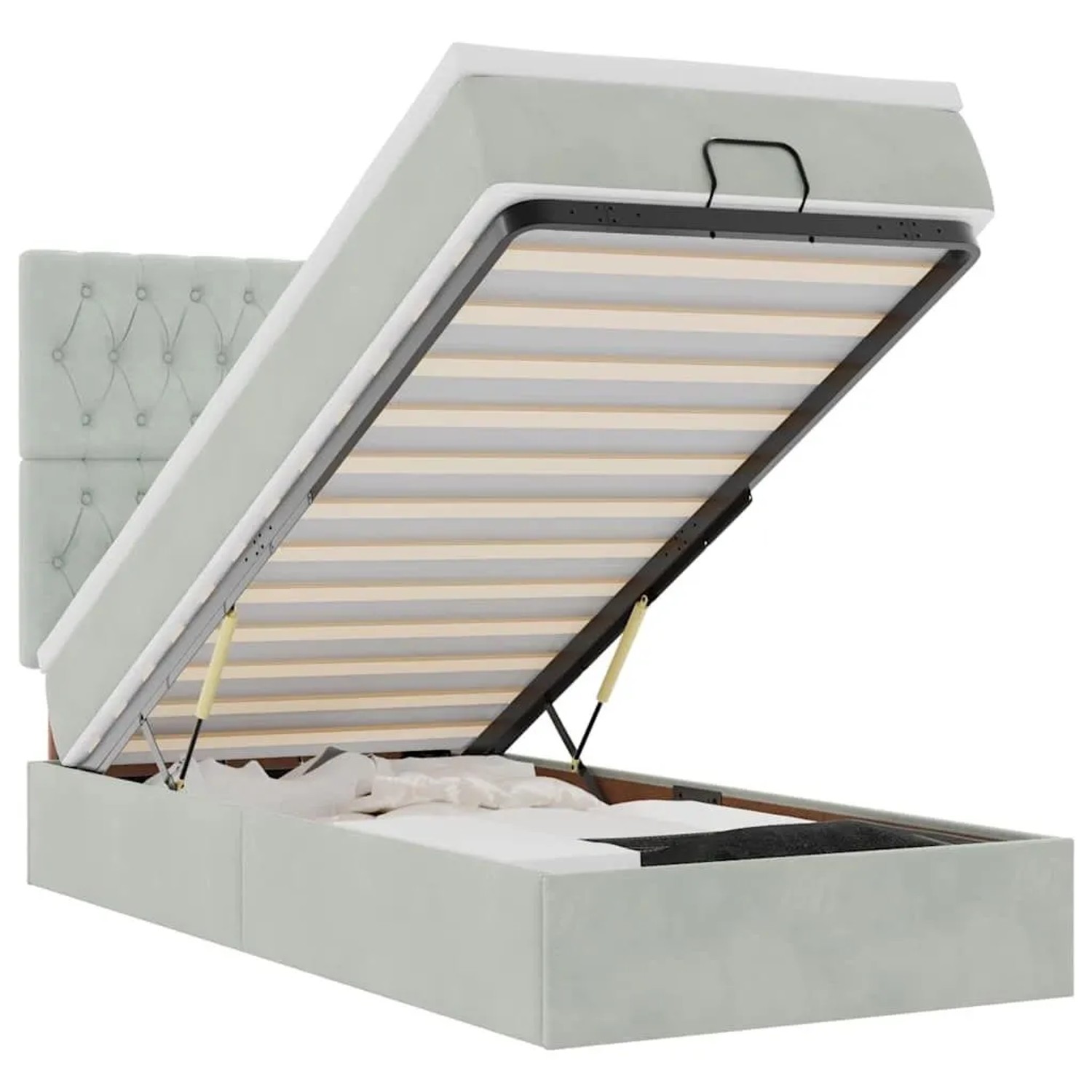 vidaXL Ottoman-Bett mit Matratzen und LEDs Hellgrau 90x200 cm Samt 3314366