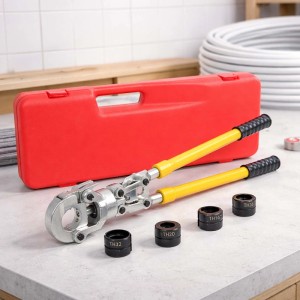 Wiltec Presszange mit TH-Profil Einsätzen (16-32mm) und rotem Koffer für PE-X Rohre. Sanitärwerkzeug.