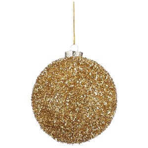 Goldene, unzerbrechliche Weihnachtskugel (Ø 10 cm) mit glitzernder Oberfläche für festliche Dekoration.