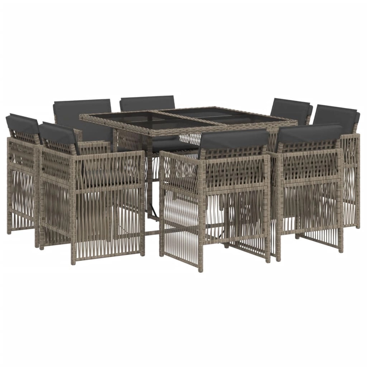 vidaXL 9-Tlg Garten-Essgruppe mit Kissen Grau Poly Rattan 3211016 günstig online kaufen