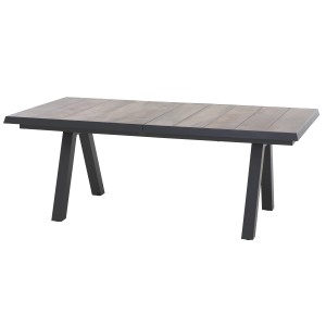 Ausziehbarer, grauer Siena Garden Gartentisch (100x260 cm) mit Keramik-Platten und Aluminiumrahmen.