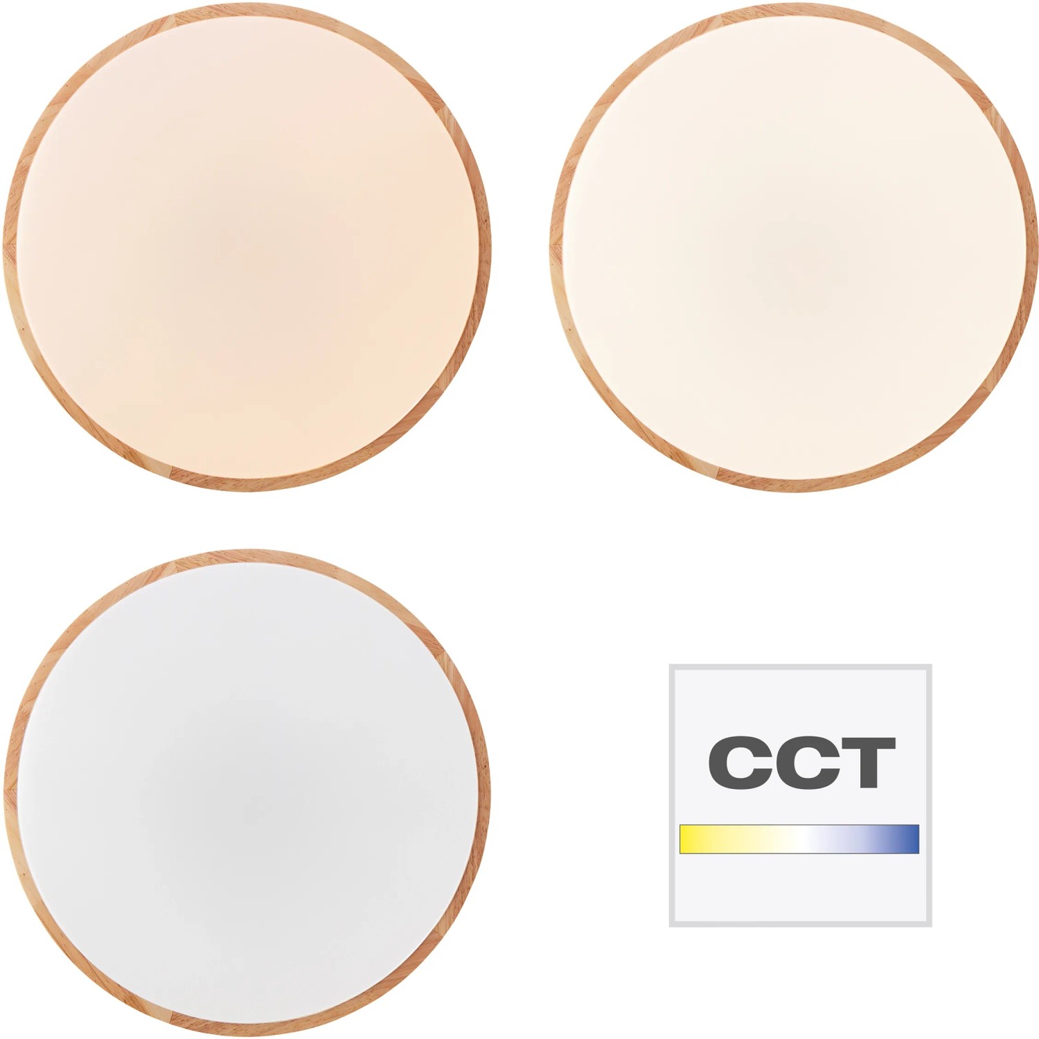 LED-Deckenleuchte Slimline, Ø 49 cm, Holz/Weiß, mit CCT-Funktion für variable Lichtfarbe.
