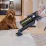 Ryobi Akku-Staubsauger RSVS18BL-0 beim Reinigen eines Sofas mit Hund im Hintergrund.