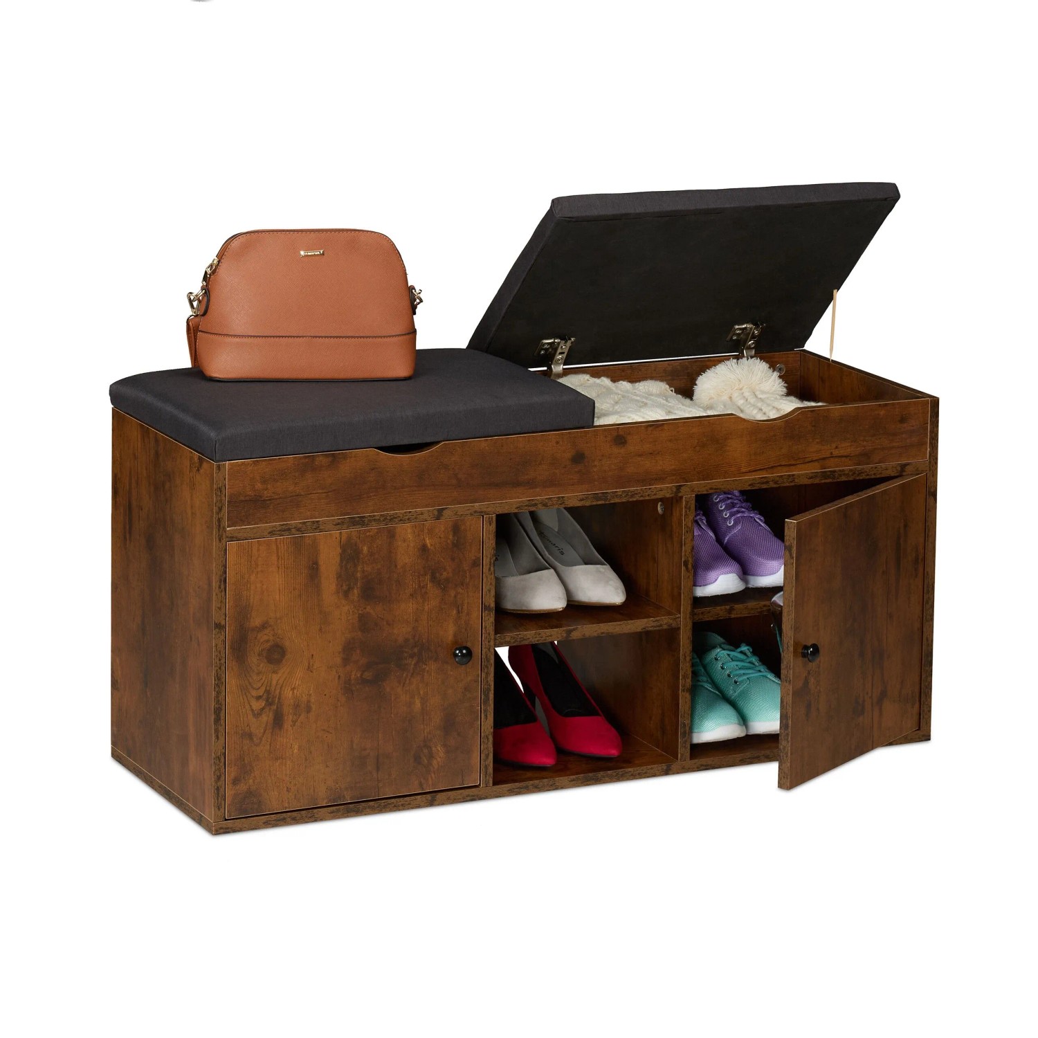Relaxdays Schuhbank MDF Schwarz Klappbar Gepolstert 49,5 cm x 100 cm x 34 cm 25,6 kg