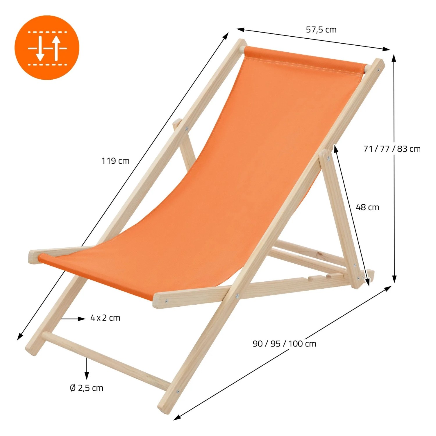 ECD Germany Liegestuhl 5Er Set Klappbar Orange aus Holz_2