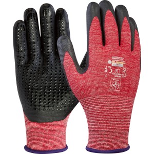 LUX Allroundhandschuhe Damen Gr. 7, Arbeitshandschuhe mit schwarzer Handfläche und rotem Handrücken.