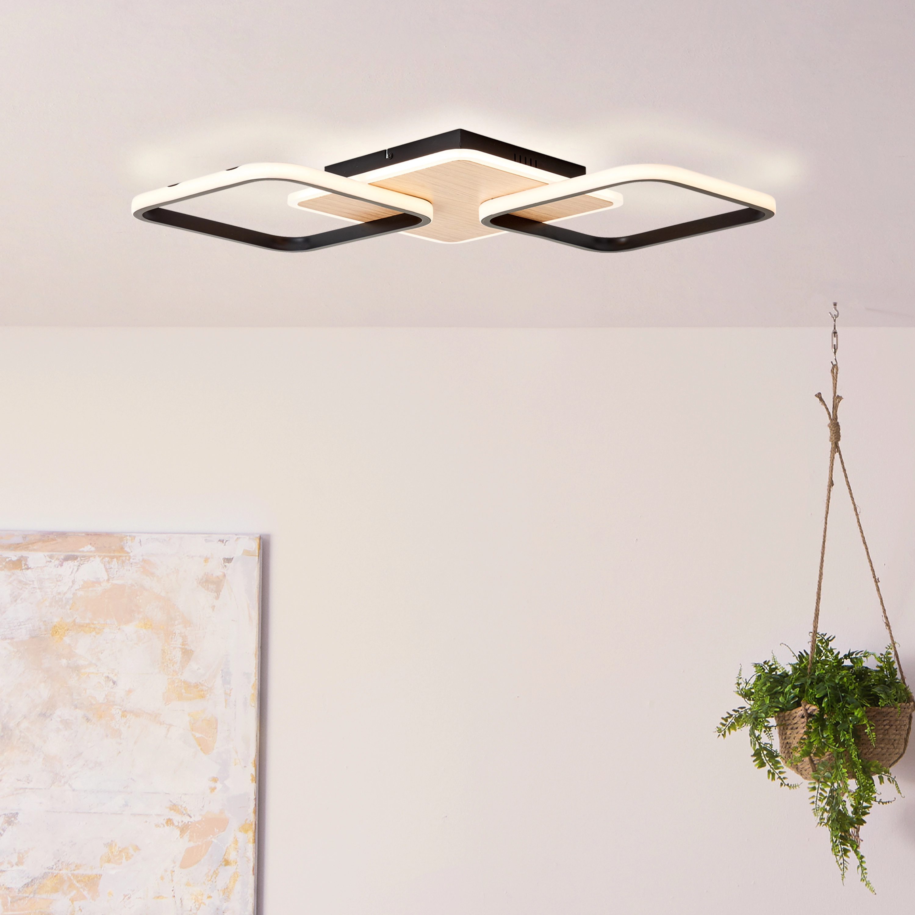 Brilliant LED-Deckenleuchte Dennet 62 kaufen x 62 cm Schwarz und bei cm Holz 2-flammig OBI