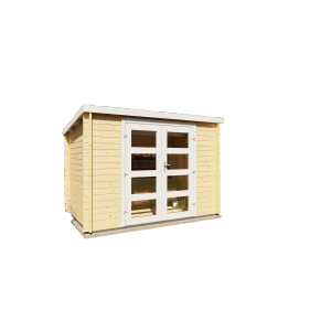 Finn Art Blockhaus Funny 13, 3x2m mit Flachdach und Doppeltür. Gartenhaus aus Holz.