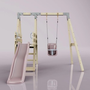 PolarPlay Schaukel Rotfuchs Altrosa mit Rutsche und Babyschaukel für Spiel & Spaß im Garten.