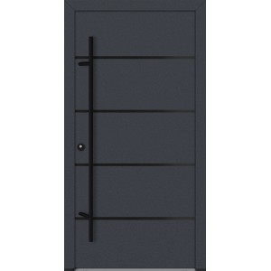 Anthrazitfarbene FM Türen AS68 Haustür mit Edelstahlgriff, links öffnend, inkl. Beschläge Set 01.